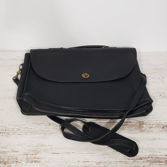 REVE  Black Leather Attache Laptop Messenger Bag - Picture 5 of 10